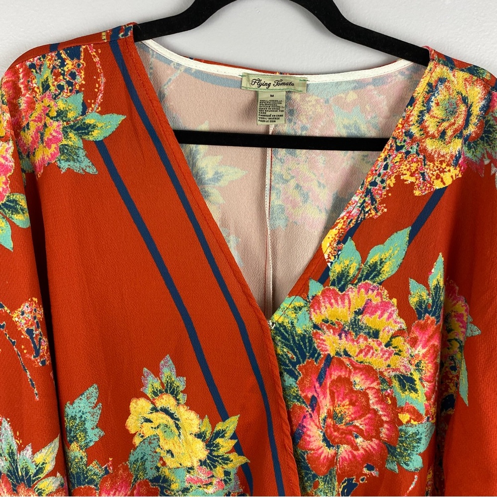 Floral V-Neck Women's Top - Orange - Picture 3 of 10